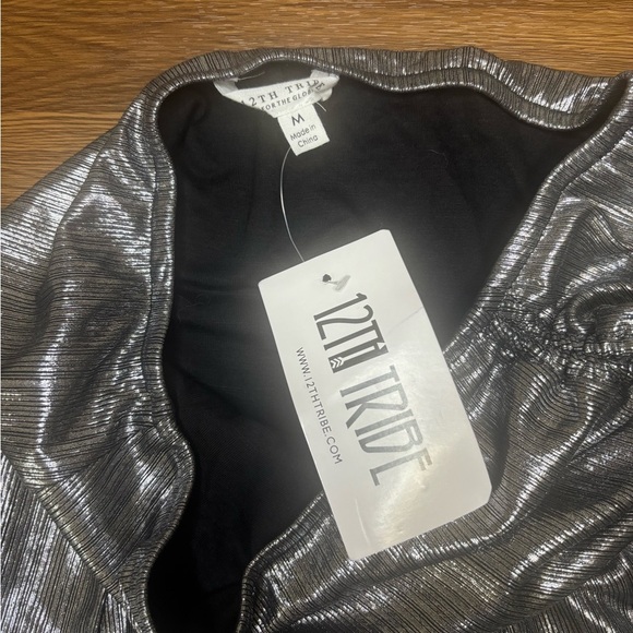 12th Tribe Metallic Black Ruched Mini Skirt - Picture 5 of 7